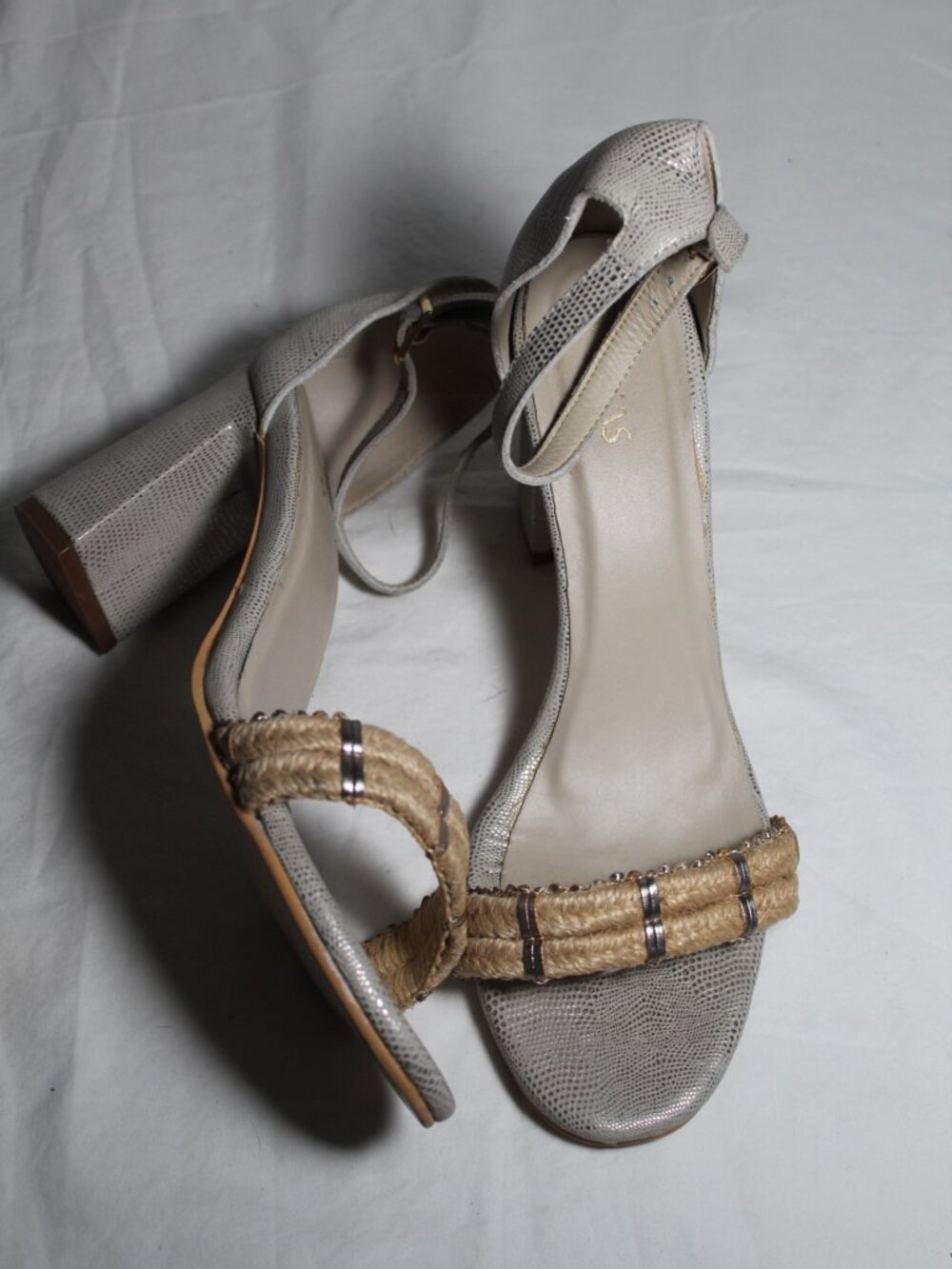 Kaanas Block Heel Ankle Strap Rope Strappy Sandals Silver 10
